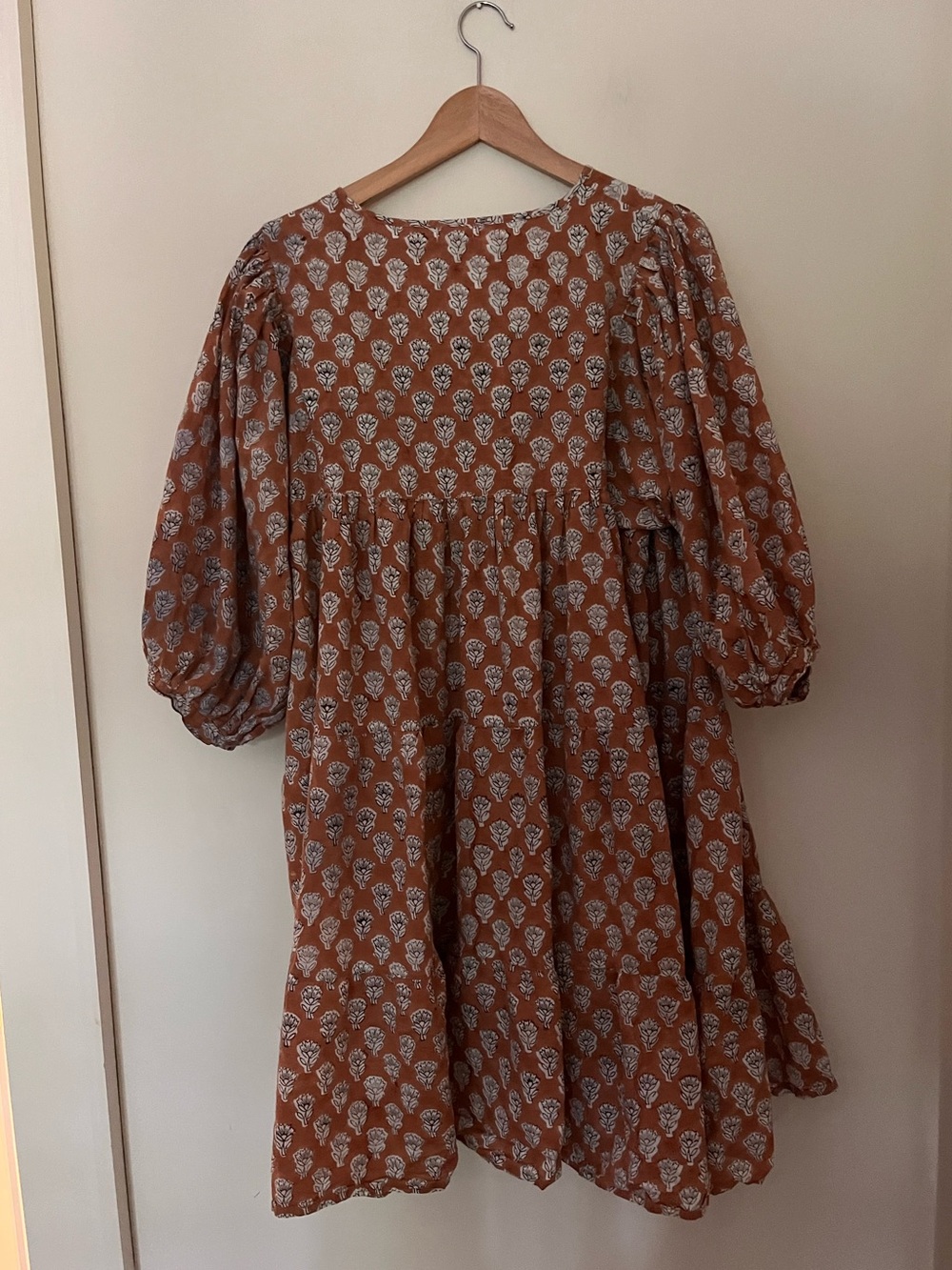 SOLD Karni Hand Block Printed Indian Floral Cotton Dress Free Size (3X) - Picture 4 of 8